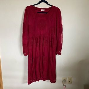 Red Lace Midi Elegant Dress